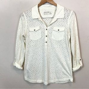 Eddie Bauer Outdoor Ivory Sheer Henley Shirt Size XS Cotton